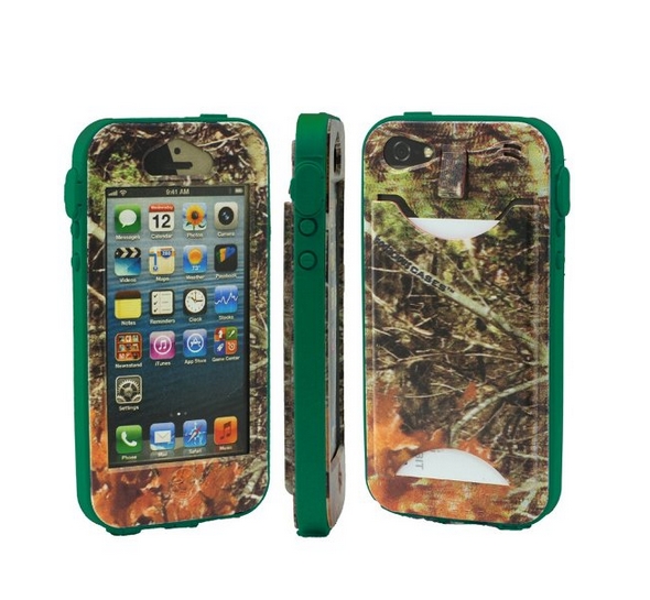 Durable Camouflauge iPhone 5 Band-It Case Orange Cambo with Dark Green Band